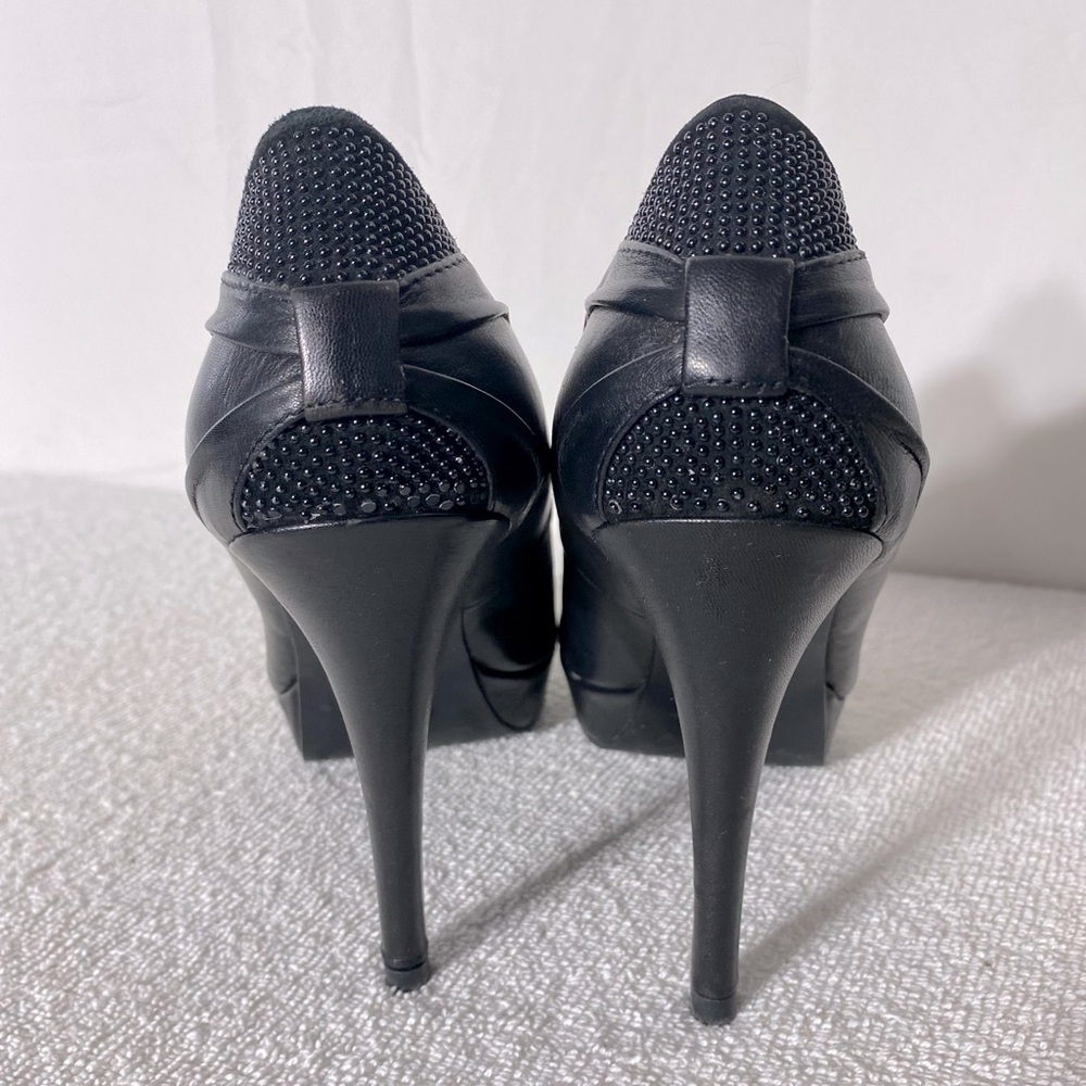 Roberto Vianni Blk Leather Round Toe Platform Heels 39 Corporate Siren Mob Wife - Picture 6 of 14